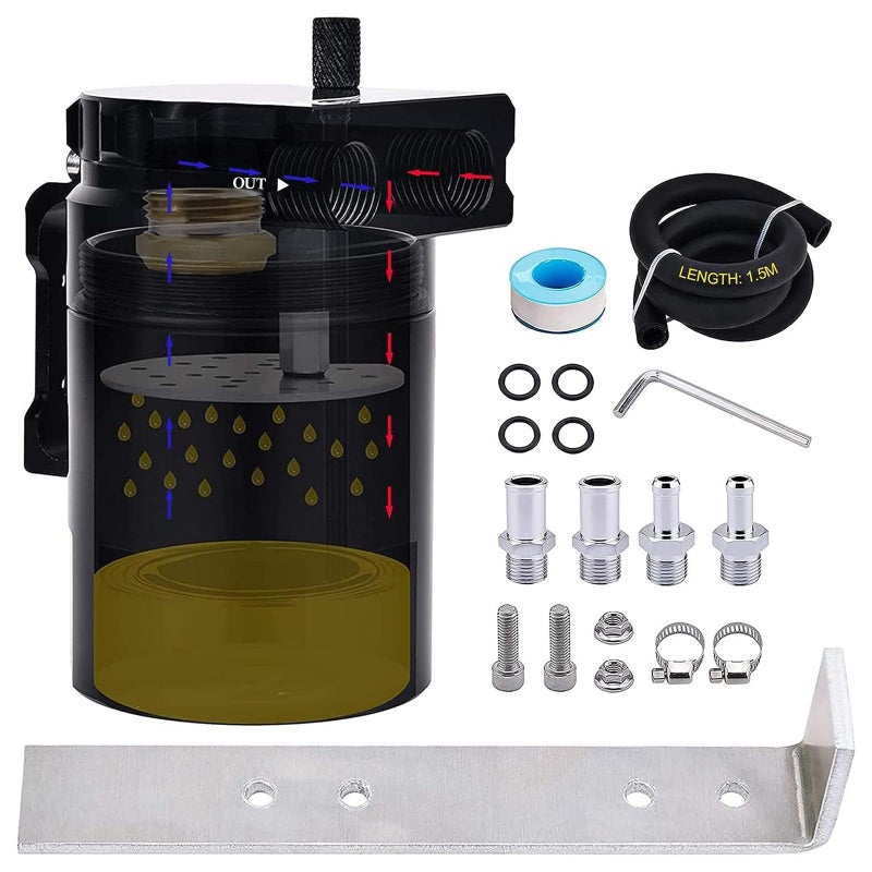 SPEEDWOW Universal Oil Catch Can Tank Filter Baffled With Hose Kit, 300ML(Black) - Image 1